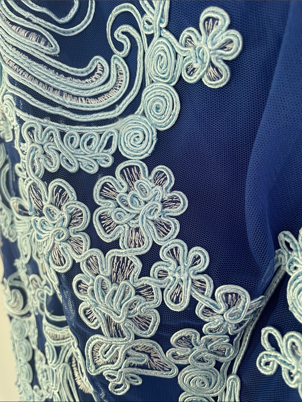 JS Collections Soutache Sky Elegant Navy Blue & Light Blue Lace-Overlay Dress 14 - Picture 10 of 13